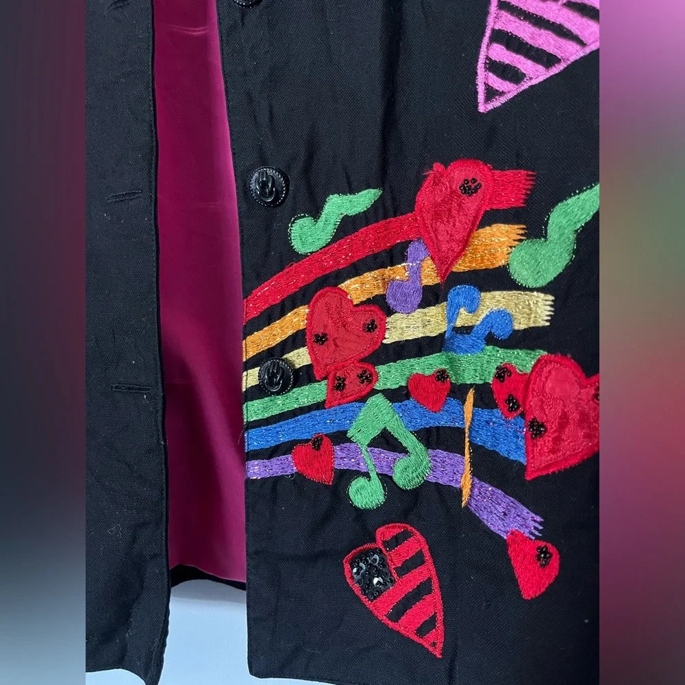 music notes with sequins and rainbow jacket with a funky, retro branded anage - Picture 2 of 8